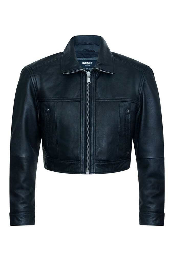 Zwart cropped leren bikerjack voor dames - Dubai