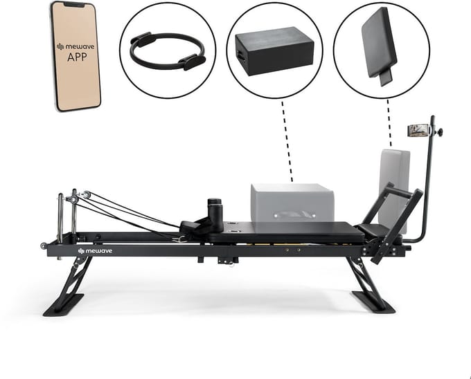 SET: Pilates Reformer Set – Reformer, Pilates Box & Pilates Ring – Inklapbaar & Verstelbaar – Zwart – Voor Thuis & Studio