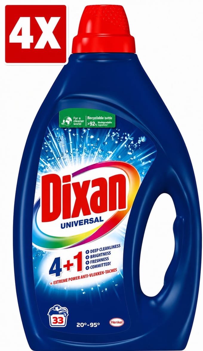 4 x Dixan - Vloeibaar wasmiddel - Universeel - 33 wasbeurten