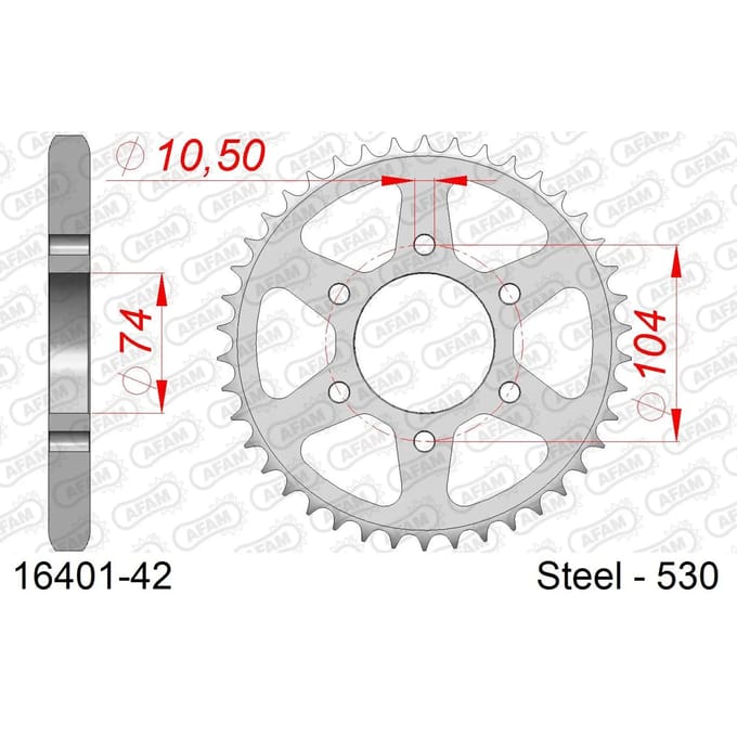 Stalen tandwiel Afam 530 42 dents