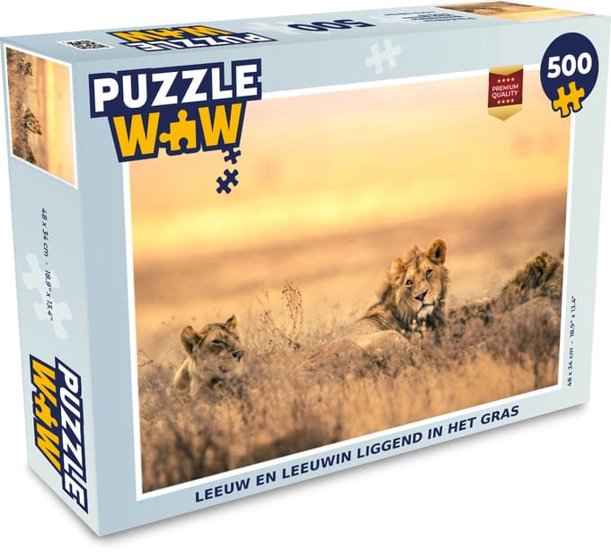 Puzzel Leeuwen - Gras - Lucht - Legpuzzel - Puzzel 500 stukjes