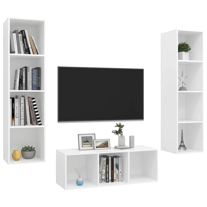 vidaXL - 3-delige - Tv-meubelset - bewerkt - hout - wit