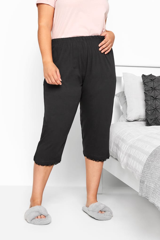Yours Cropped Pyjamabroek Van Katoen Met Sierkant In Zwartsize 54-56