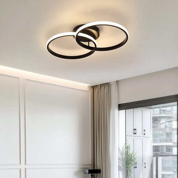 Goeco Plafondlamp - 54CM - 29W - moderne - dubbele ring - acryl - zwarte - 4500K