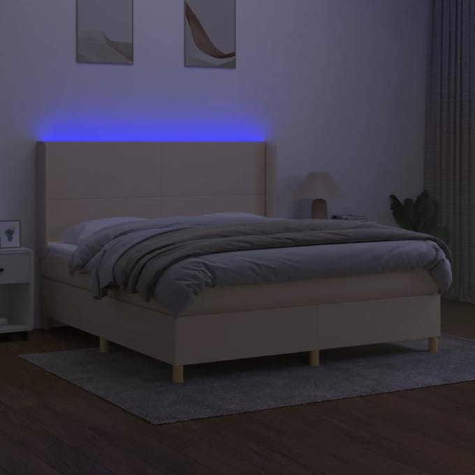 vidaXL - Boxspring - met - matras - en - LED - stof - crèmekleurig - 160x200 - cm