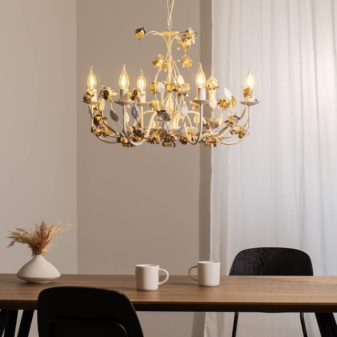 ONLI Kroonluchter Carolina, ivoorkleurig, 6-lamps, ijzer