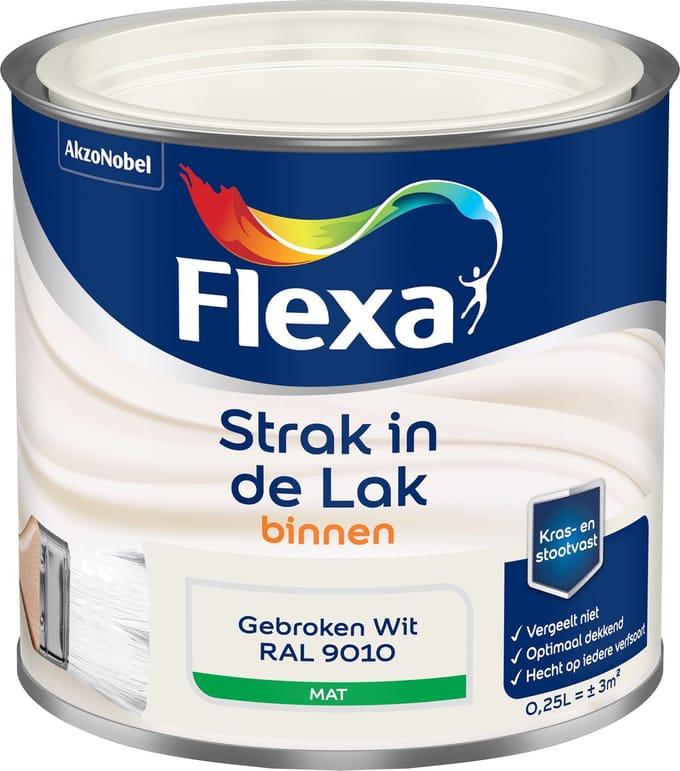 Flexa - Strak In De Lak Binnenlak Mat - Gebroken Wit / Ral 9010 - 250 Ml