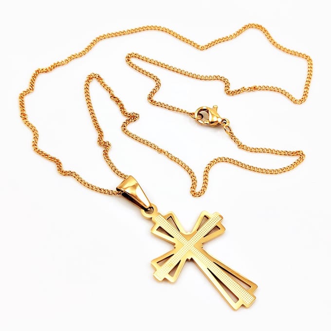 Vergulde Roestvrijstalen Klassieke Ketting + Kruis