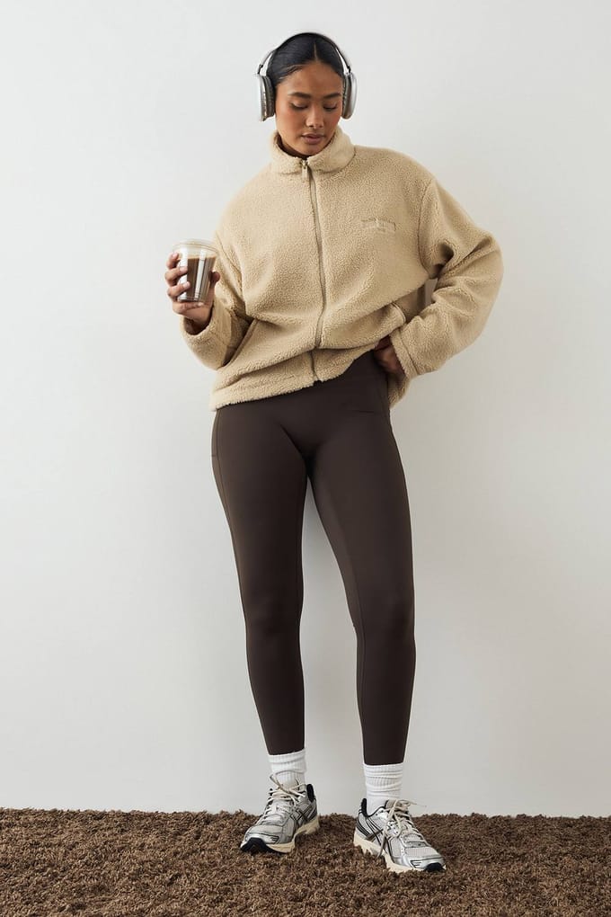 Dames DSGN Studio Borg Ritssluiting Coltrui Jas | Beige | Maat: XL