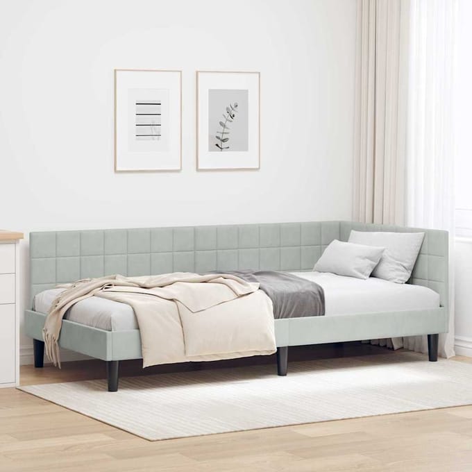 vidaXL - Hoek - Bed - Frame - Lichtgrijs - 90 - x - 190 - cm - Fluweel