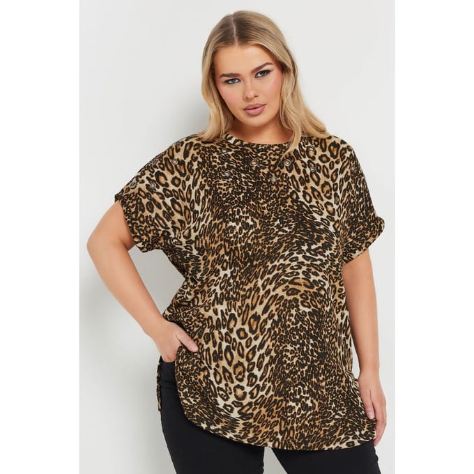 Yours Natuurlijke Bruine Textuur Luipaardprint Top Met Oogjes Size 44