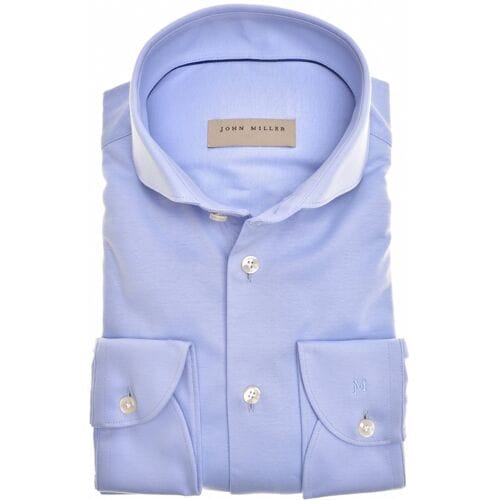 John Miller Overhemd Slim Tricot Uni Licht Blauw / male
