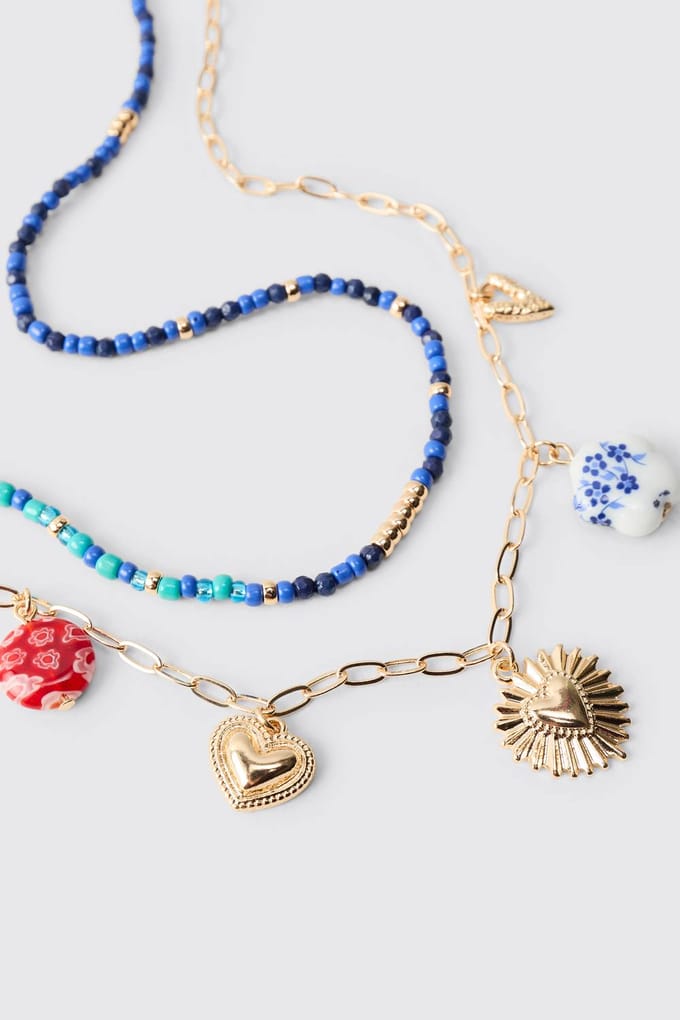 Beaded Layered Charm Necklace