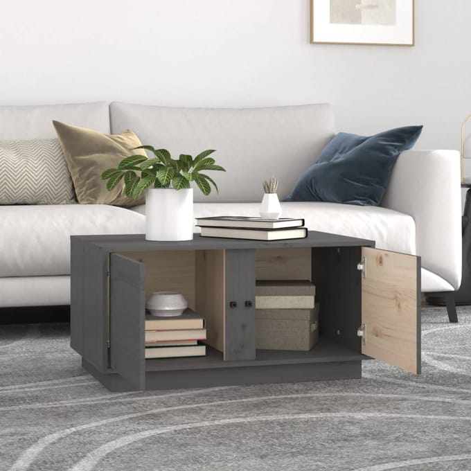 vidaXL - Salontafel - 80x50x40 - cm - massief - grenenhout - grijs