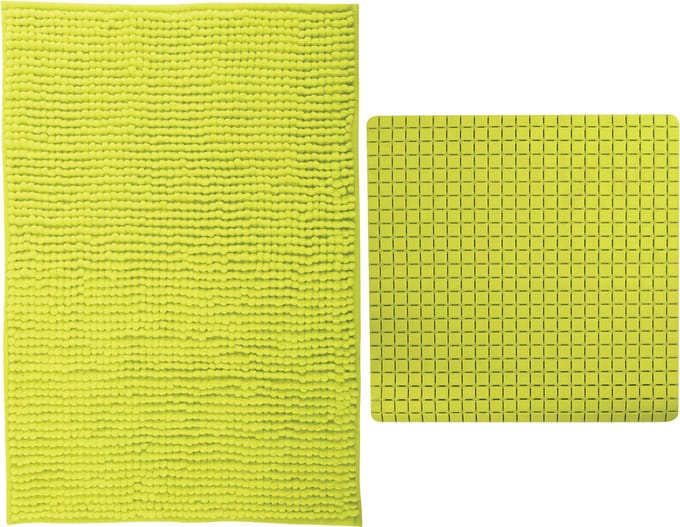 MSV Douche anti-slip mat en droogloop mat - Sevilla badkamer set - rubber/microvezel - limegroen