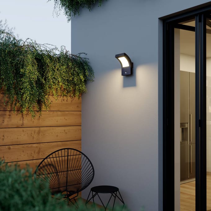 Arcchio LED buiten wandlamp Advik, antraciet, IP54, sensor