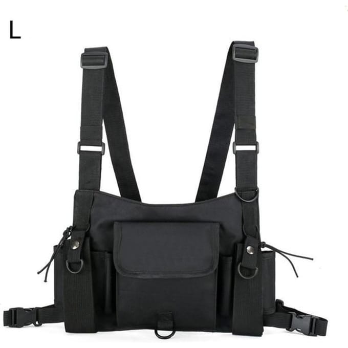 Unisex Buiten Verstelbaar Vest, Borsttas, Schouder Taille Tas, Draagbaar en Duurzaam black