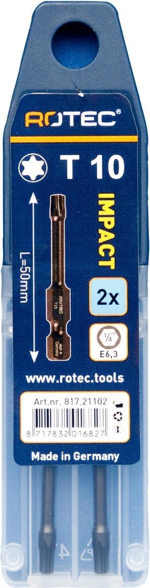 Rotec IMPACT Bit T10 (Torx) L 50 mm E6.3  2 stuks