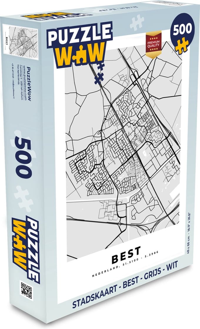 Puzzel Stadskaart - Best - Grijs - Wit - Legpuzzel - Puzzel 500 stukjes - Plattegrond