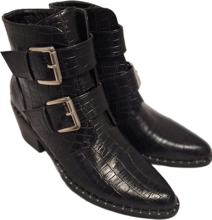 LUCKYSHOES-GESPBOOTS-CROCO LEDER LOOK-4CM HAK- 2 GESPEN-38