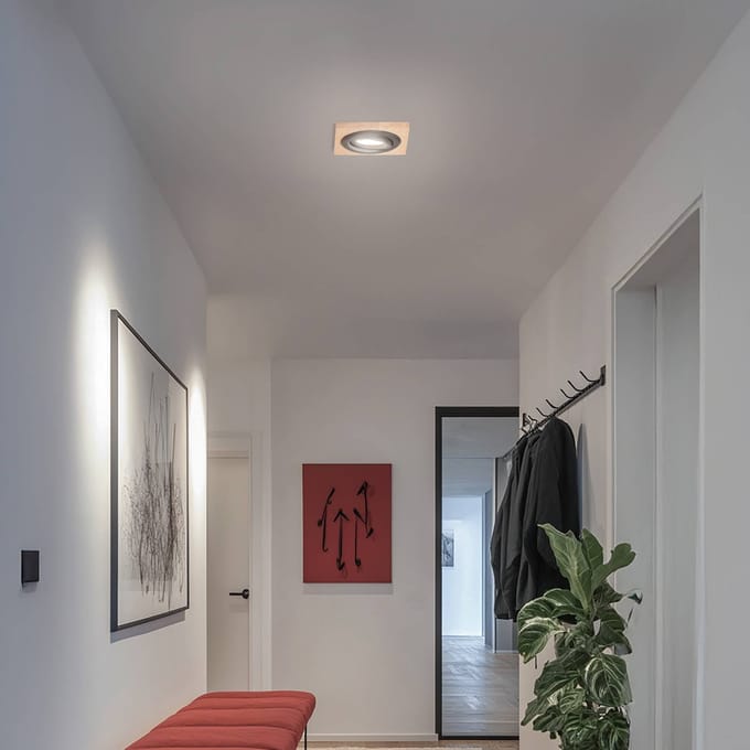 Lamkur Plafond inbouwlamp Tobby, 10 x 10 cm, eikenhout, GU10