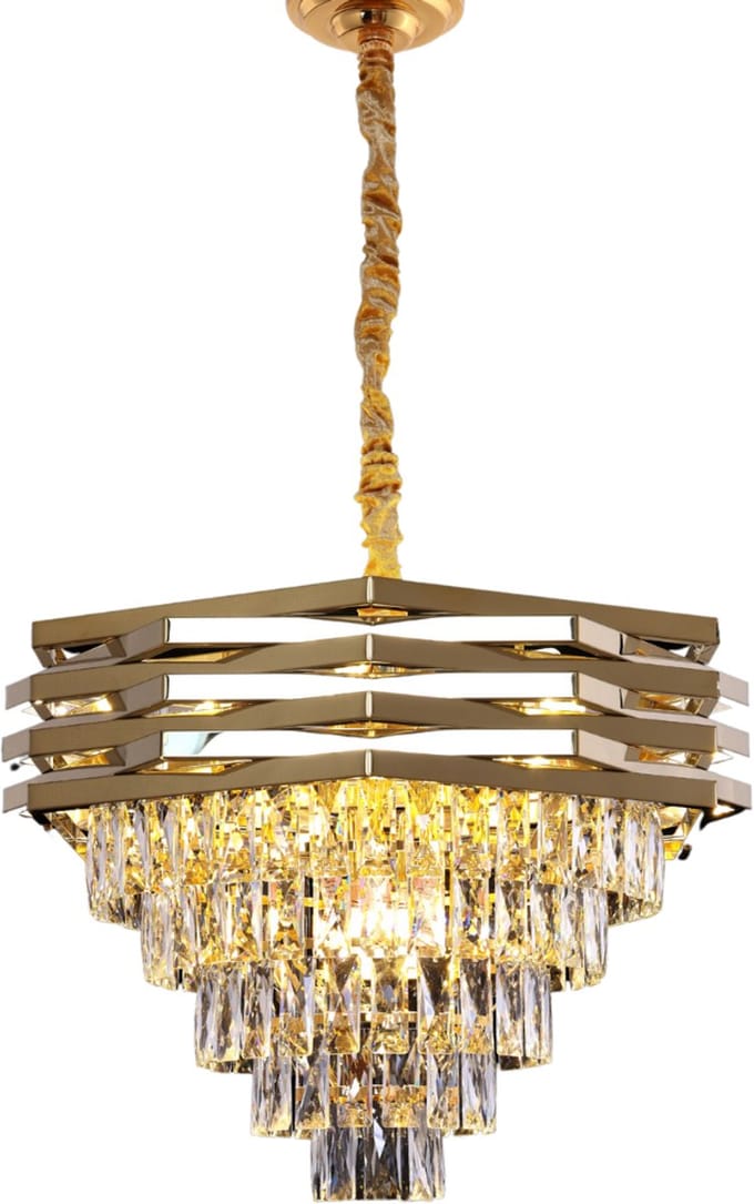 Hanglamp met kristal - 8 lichtpunten - E14 fitting - goud - verstelbaar in hoogte - diameter: Ø50cm