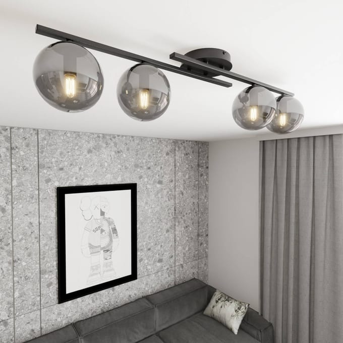 EMIBIG LIGHTING Plafondlamp Kairo, zwart/rookgrijs, metaal, 4-lamps.