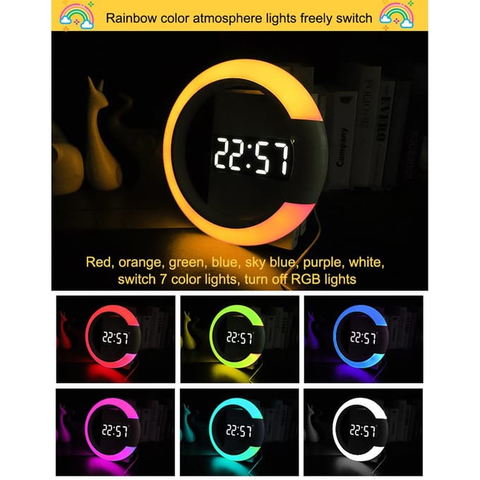 LED Spiegel Holle Wandklok met Afstandsbediening Ronde Digitale Wekker Wanddecoratie Licht 7 wit