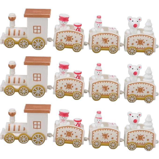 3 Ensembles Petits Trains Décorations de Noël Exquis Mini Ensemble Décor de Train Accessoires Décorations de Noël blanc