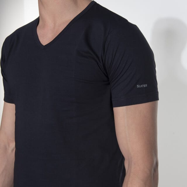 Slater 7610 - BASIC FIT 2-pack T-shirt V-hals korte mouw navy L 100% katoen