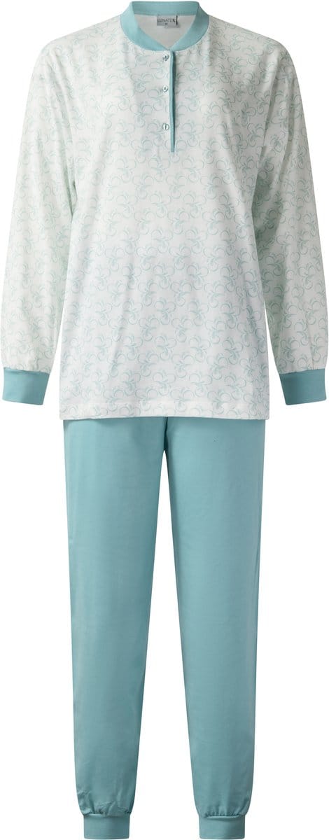 Lunatex - dames pyjama 124263 - all season pyjamaset - wit met blauw - maat S