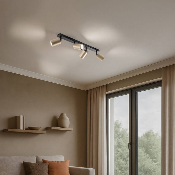 SIGMA Plafondspot Zoom, 4-lamps, zwart/goud
