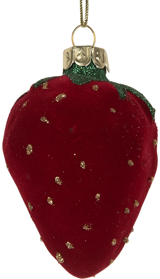 Clayre & Eef Kersthanger Aardbeien 6x5x8 cm Rood Glas