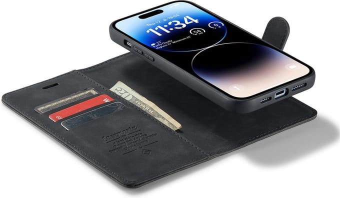 iPhone 14 Pro Max Bookcase hoesje - CaseMe - Effen Zwart - Kunstleer