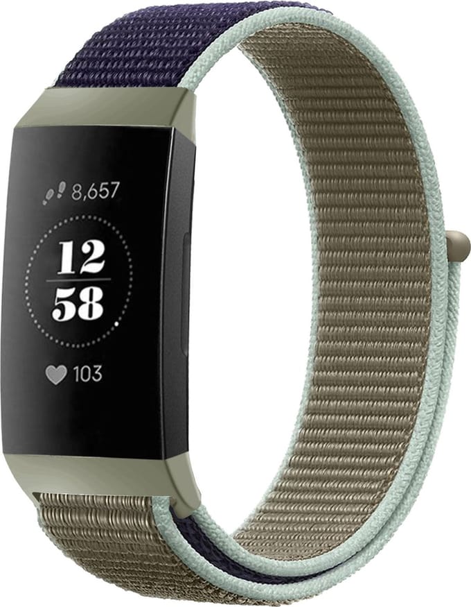 Strap-it Nylon bandje - geschikt voor Fitbit Charge 3 / Fitbit Charge 4 - kaki