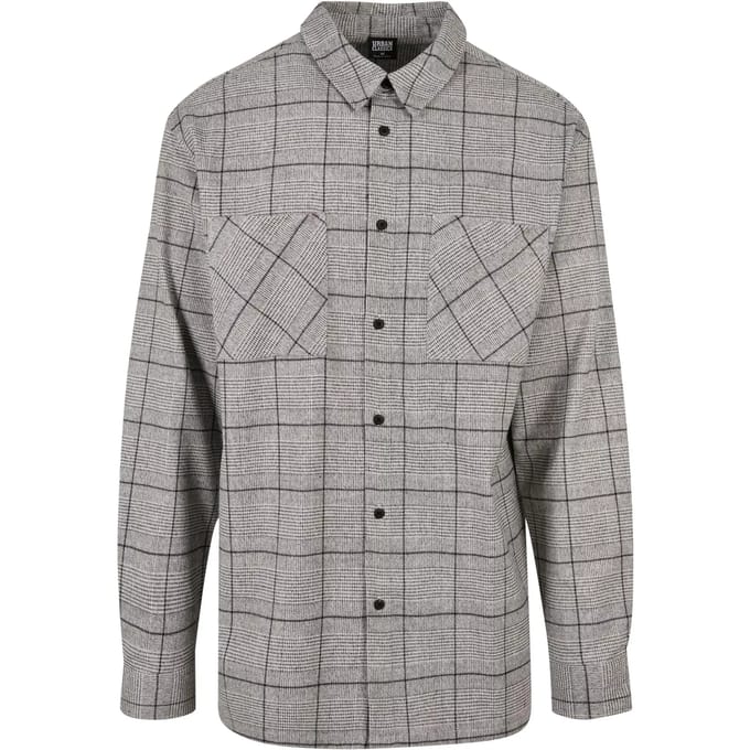 Urban Classics - Long Oversized Checked Greyish Overhemd - M - Grijs/Zwart