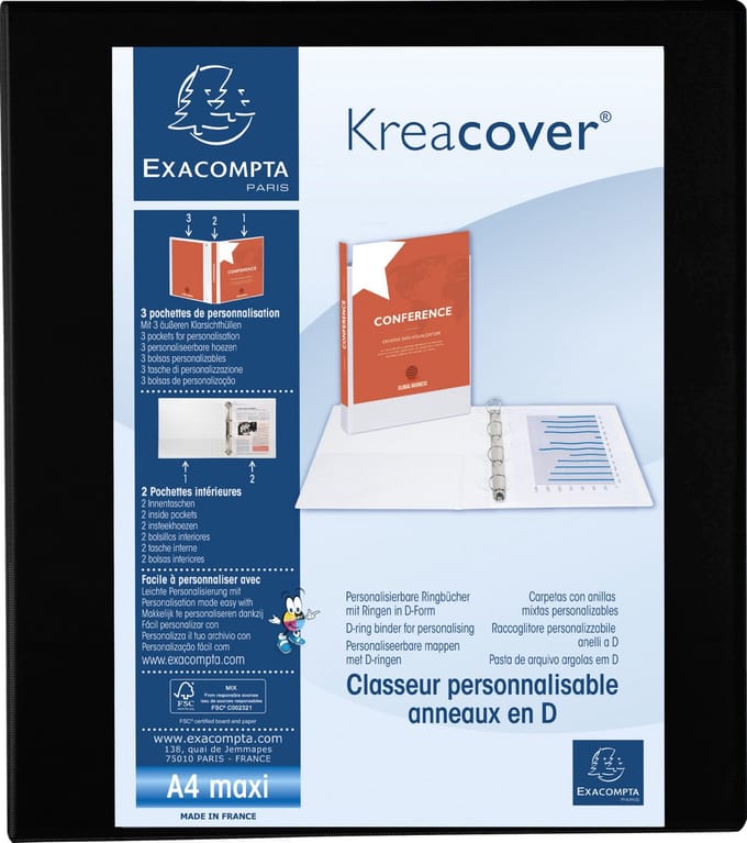 Exacompta 10x Kreacover Ringband in PP met 4 D-ringen van 40mm - A4 maxi - Zwart - 51843NE