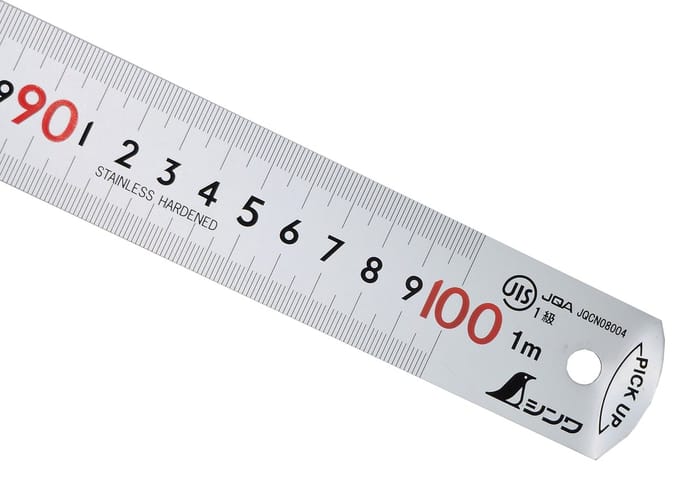 Shinwa 13140 roestvast stalen liniaal 100 cm, met opraaphulp Pick-Up