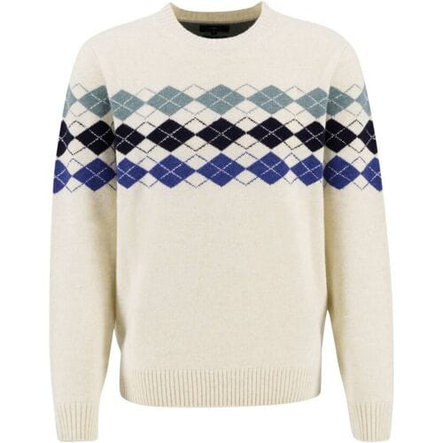Fynch-Hatton Trui Argyle Check Pattern Merino Cashmere Ronde Hals Off White / male
