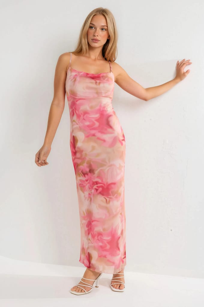 Geprinte Bodycon Maxi Tulle Jurk