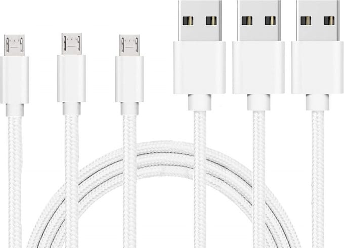 3x Micro USB naar USB A Nylon Gevlochten Kabel Zilver Wit - 1 meter - Oplaadkabel voor Xiaomi REDMI NOTE 6 PRO / REDMI NOTE 6 / REDMI NOTE 5 PRO / REDMI NOTE 5 / REDMI NOTE 5A / REDMI NOTE 4 / REDMI NOTE 4X