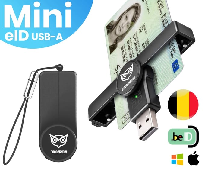 Good2know Id Kaartlezer Mini Zwart- USB A - België – Kaartlezer identiteitskaart – Identiteitskaartlezer - eID – Id Lezer – Mac, Windows