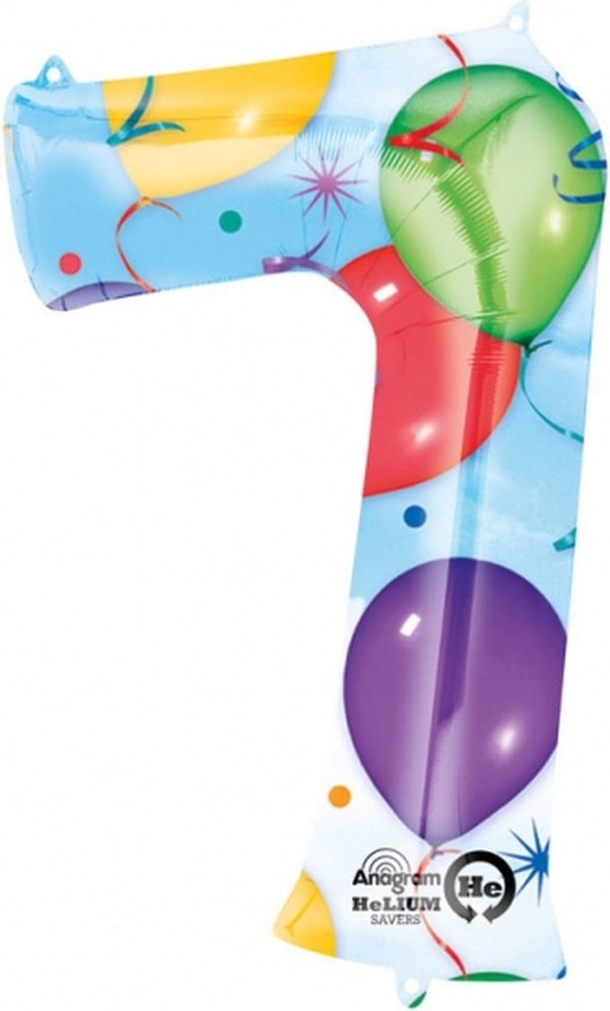 Grote "7" met Ballonnen & Serpentines Folie Ballon 58 x 88 cm