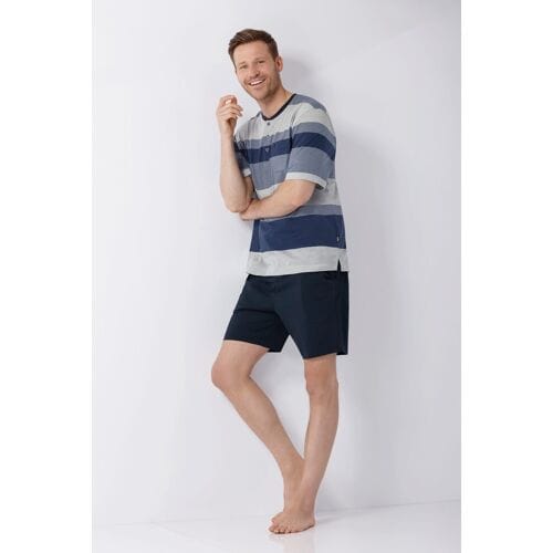 Hajo heren shortama blauwe strepen - Blauw - Maat - 54