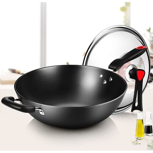 COOKER KING wokpan van koolstofstaal - met glazen deksel - 30 cm