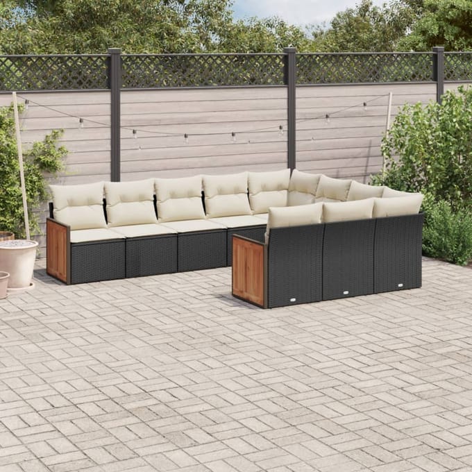 vidaXL - 10-delige - Loungeset - met - kussens - poly - rattan - zwart