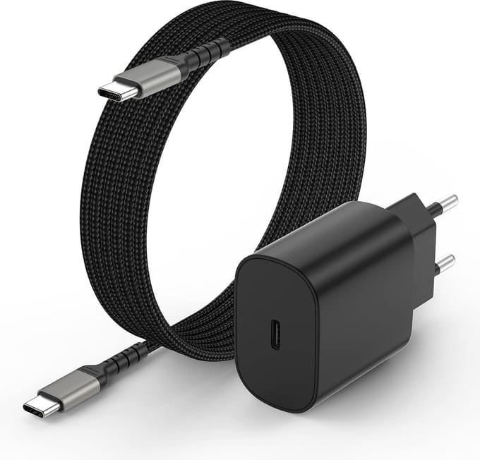 USB C Adapter - Oplader met usb-c naar usb-c kabel - Snellader 25W - Zwart