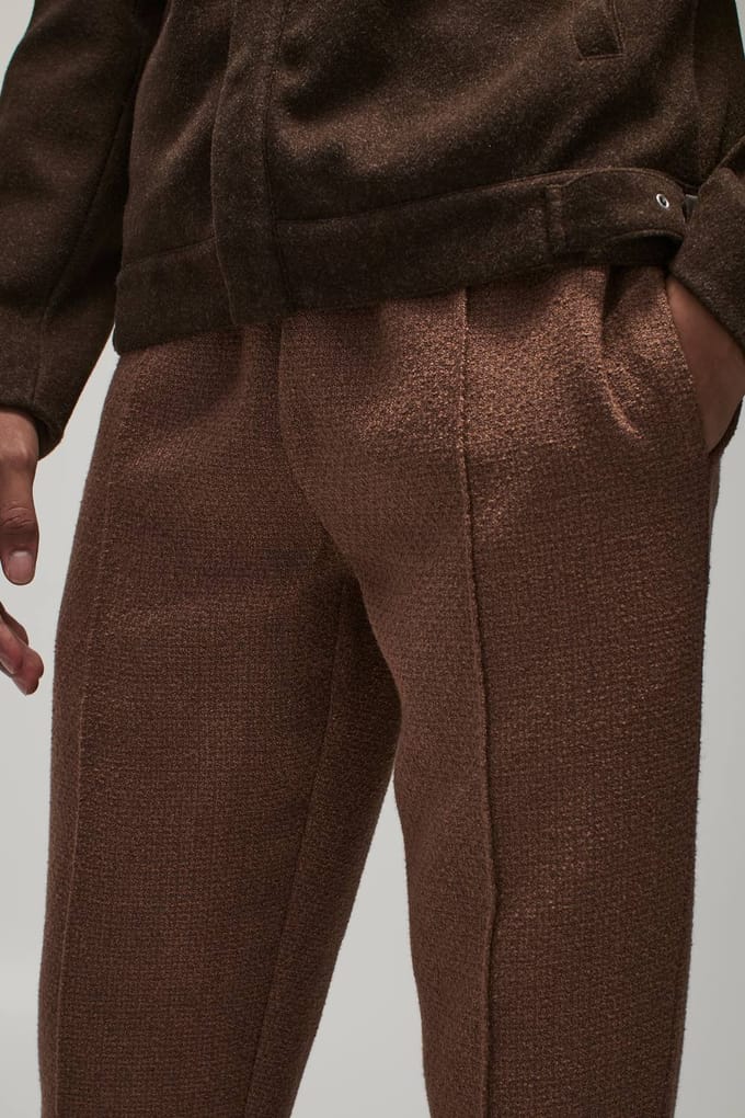 Elastisch getailleerde broek met pintuck en omgeslagen zoom | Taupe | Size Medium