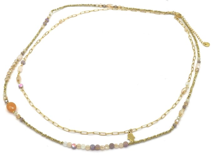 Dubbele Ketting - Kralen - RVS - Lengte 39-45 cm - Goudkleurig