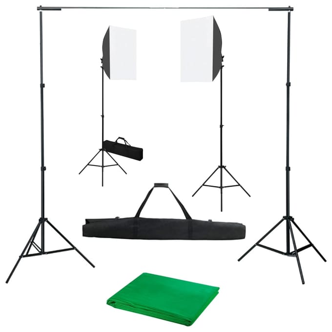 vidaXL - Fotostudioset - met - softboxlampen - en - achtergrond